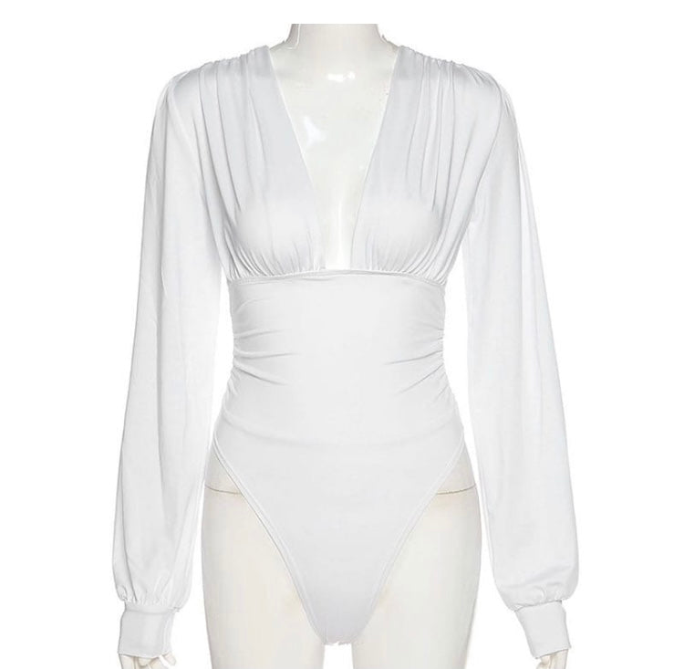 (Custom Product) V-Neck White Body Suit