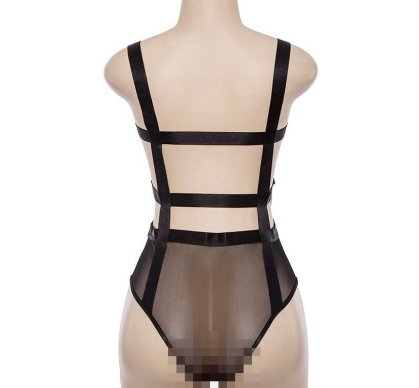 (Custom Product) Black Mesh Cut Out Body Suit