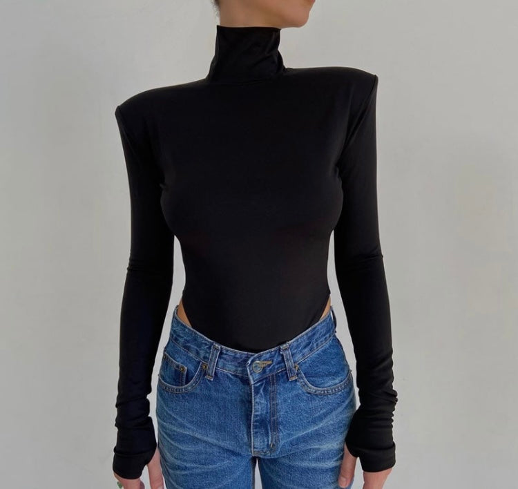 (Custom Product) Black long sleeve turtleneck bodysuit