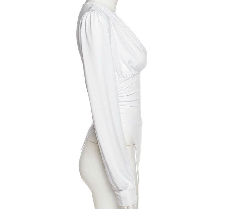 (Custom Product) V-Neck White Body Suit