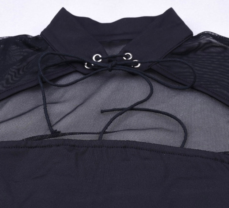 (Custom Product) Black mesh cotton long sleeve shirt