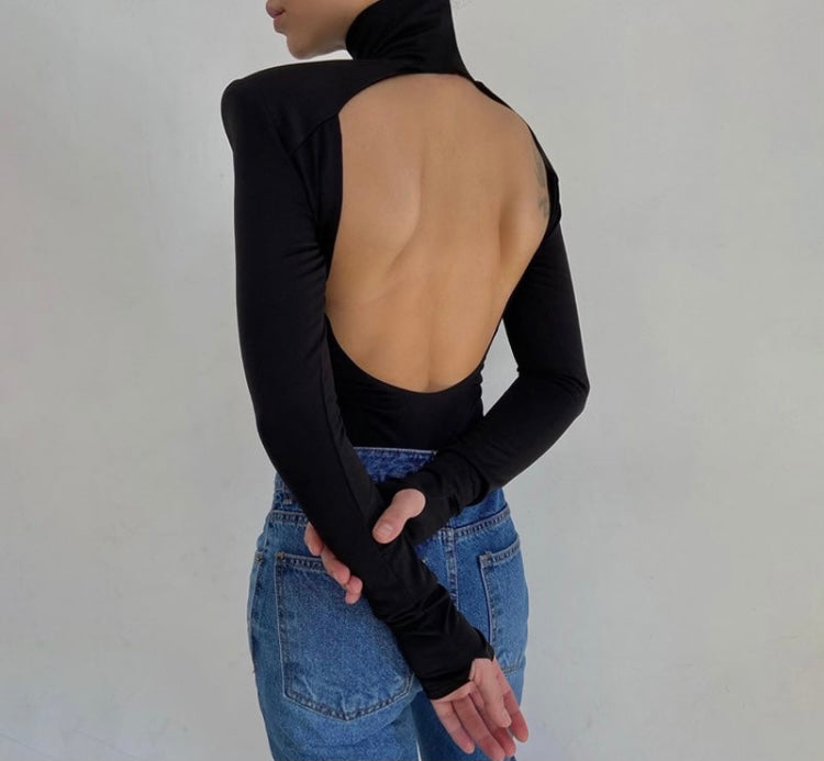 (Custom Product) Black long sleeve turtleneck bodysuit