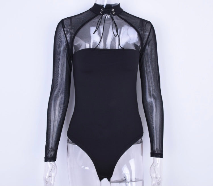 (Custom Product) Black mesh cotton long sleeve shirt